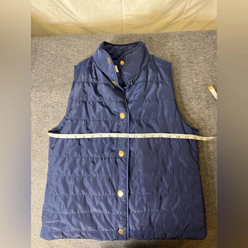 Michael Michael Kors Navy Quilted Puffer Vest Women’s Small Gold Snap‎ Front